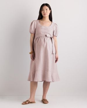 Quince 100% European Linen Maternity Short Sleeve Midi Dress, Tencel - Pink