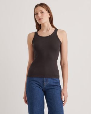Quince Micro-Rib Scoop Neck Tank Top, Organic Cotton - Blue