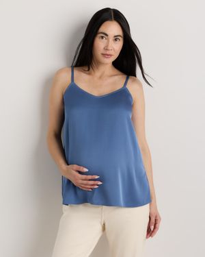 Quince Washable Stretch Silk V-Neck Maternity Cami, Mulberry Silk - Blue