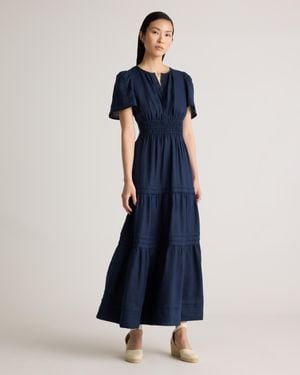 Quince 100% European Linen Tiered Maxi Dress - Blue