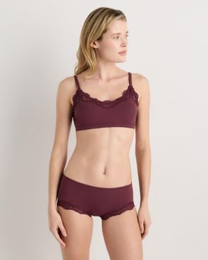 Quince Second Skin Lace Boyshort, Nylon/Spandex - Red
