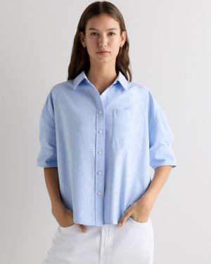 Quince Oxford Short Sleeve Shirt, Organic Cotton - Blue