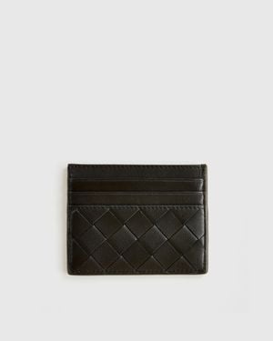 Quince Italian Handwoven Leather Small Card Case, Italian Leather - Black