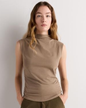 Quince Stretch Cotton Jersey Sleeveless Mock Neck Top, Organic Cotton - Brown