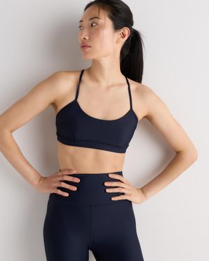 Quince Satin-Sculpt Cross Back Adjustable Sports Bra, Polyester - Blue