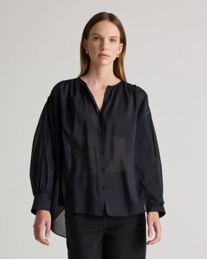 Quince Cotton-Silk Voile Blouson Blouse - Black