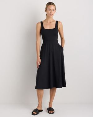 Quince Flowknit Breeze Fit & Flare Dress, 100% Polyester - Black