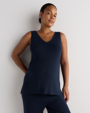 Quince Cotton Cashmere Maternity And Nursing V-Neck Tank Top - Blue