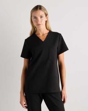 Quince Aeraflex 1-Pocket Scrub Top, Recycled Polyester - Black