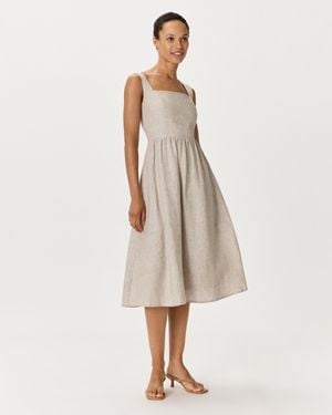 Quince 100% European Linen Fit & Flare Midi Dress - White