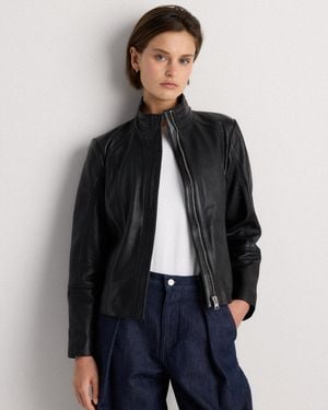 Quince Stand-Collar Jacket, Leather - Gray