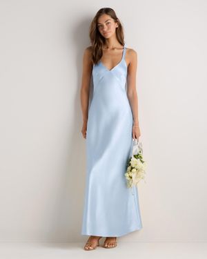 Quince Bianca Stretch Satin Dress, Recycled Polyester - Blue