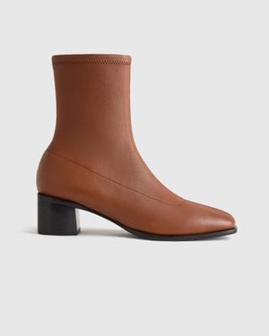 Quince Italian Leather Stretch Sock Bootie - Brown