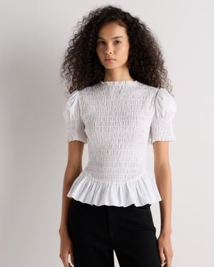 Quince Cotton Viscose Voile Smocked Peplum Top - White