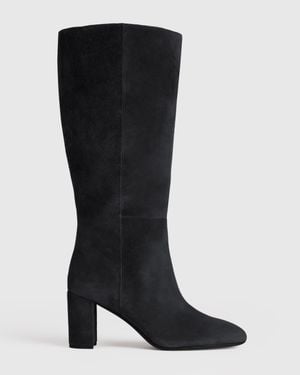 Quince Italian Suede Block Heel Boots, Italian Leather - Black
