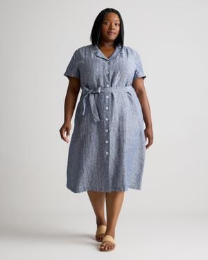 Quince 100% European Linen Button Front Dress - Gray