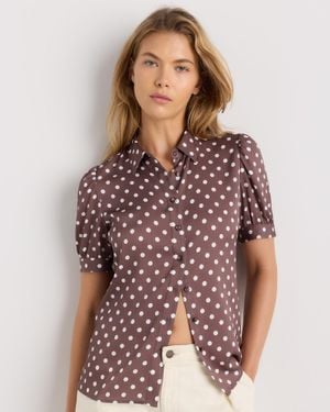 Quince Washable Stretch Silk Puff Sleeve Blouse, Mulberry Silk - Brown