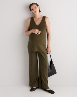 Quince Cotton Cashmere Maternity And Nursing V-Neck Tank Top - Green