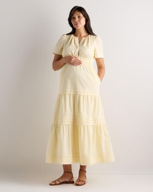 Quince Poplin Maternity Tiered Maxi Dress, Organic Cotton - Natural