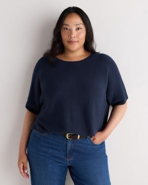 Quince Lightweight Cotton Cashmere Link-Stitch Dolman Sweater - Blue