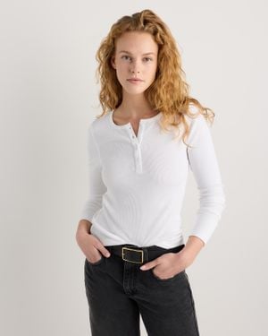 Quince Micro-Rib Henley Long Sleeve Tee, Organic Cotton - White