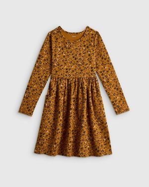 Quince Long Sleeve Fit And Flare Pocket Dress, Organic Cotton - Brown