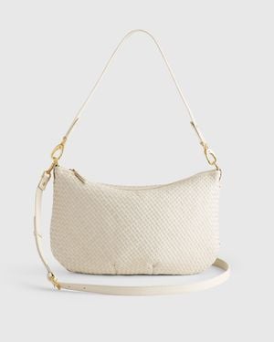 Quince Italian Leather Convertible Crescent Handwoven Shoulder Bag - Natural