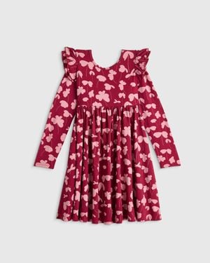 Quince Bamboo Long Sleeve Flutter Twirl Dress - Red