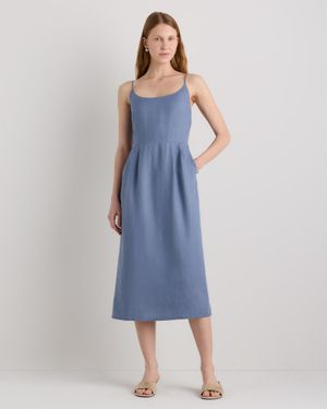 Quince 100% European Linen Scoop Neck Midi Dress - Blue