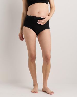 Quince Lace Trim Maternity & Postpartum Brief, Organic Cotton - Black