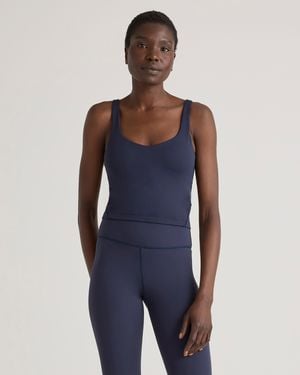 Quince Ultra-Form V-Neck Cropped Tank Top, Nylon/Spandex - Blue
