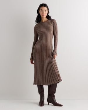 Quince Cotton Cashmere Ribbed Long Sleeve Crew Midi Dress - Brown