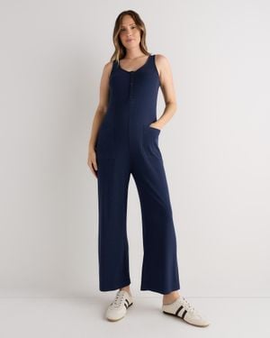 Quince Bamboo Rib Maternity Button Front Jumpsuit, Bamboo Viscose - Blue