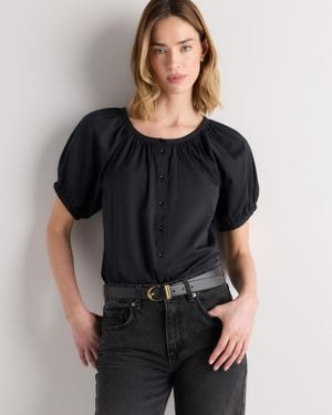 Quince Cotton Viscose Voile Raglan Short Sleeve Blouse, Organic Cotton - Black