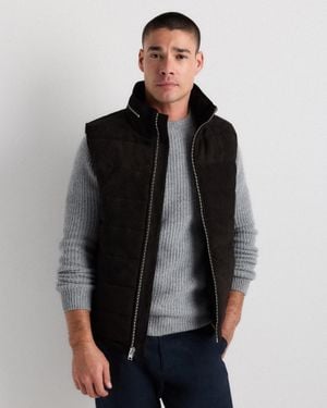 Quince 100% Suede Puffer Vest, Leather - Black
