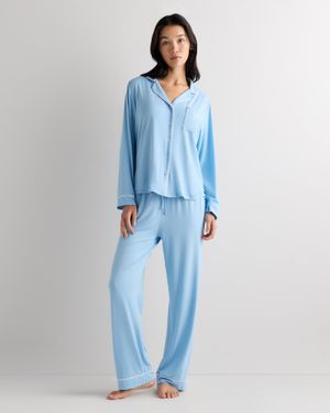 Quince Bamboo Jersey Long Sleeve Pajama Set - Blue