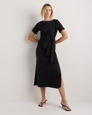 Quince Stretch Cotton Jersey Side Tie Midi Dress - Black