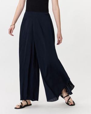Quince Washable Stretch Silk Palazzo Pants, Mulberry Silk - Blue