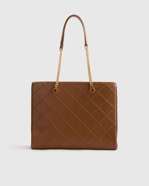 Quince Italian Leather Diamond Stitch Tote - Brown