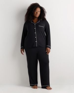 Quince Bamboo Jersey Long Sleeve Pajama Set - Black