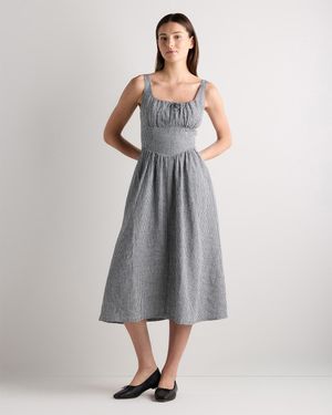 Quince 100% European Linen Corset Midi Dress - Gray