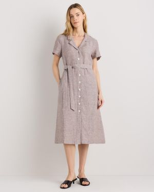 Quince 100% European Linen Button Front Dress - Pink