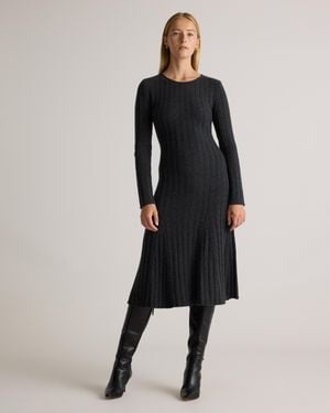 Quince Mongolian Cashmere Wide-Rib Midi Dress - Black