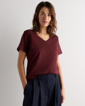 Quince Boxy V-Neck Tee, Organic Cotton - Red