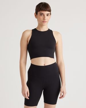 Quince Ultra-Form High-Neck Cropped Tank Top, Nylon/Spandex - Black