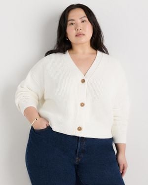 Quince Fisherman Boxy Cropped Cardigan, Organic Cotton - White