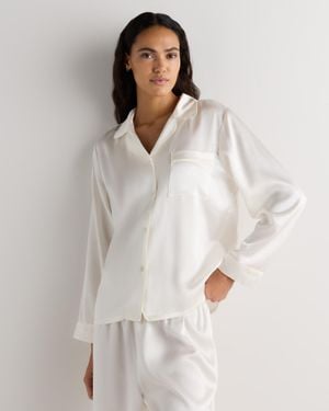 Quince Satin Pajama Long Sleeve Top, Mulberry Silk - White
