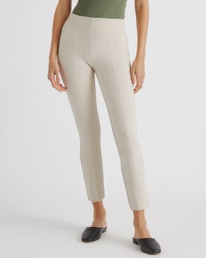Quince Ultra-Stretch Ponte Pintuck Ankle Pants, Rayon - Natural