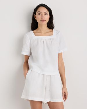 Quince 100% European Linen Square Neck Swing Top - White