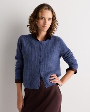 Quince 100% Yak Soft Rib Crew Cardigan - Blue